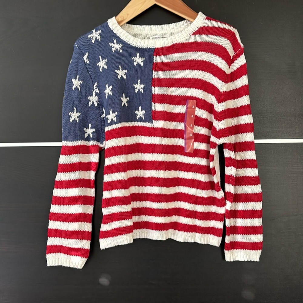 Grayson Threads American Flag Long Sleeve Lightweight Knit Sweater - Picture 3 of 15